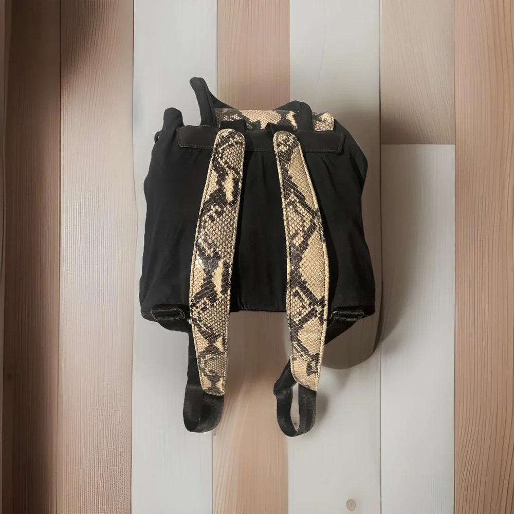 Donald J Pliner Snakeskin Print Flap Black Backpack‎ Bag Adjustable Straps